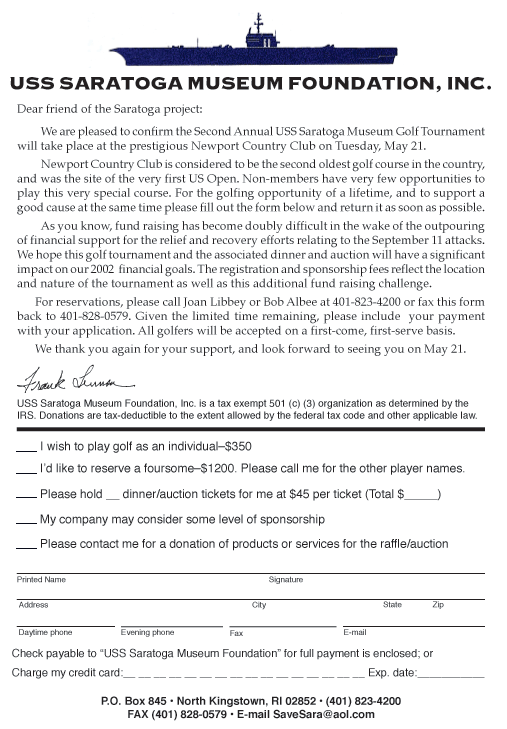 2nd Annual Saratoga Golf Tournament